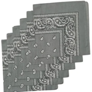 1 Dozen (12 ) Classic Paisley Print Bandana Scarfs 100% COTTON size 22 x 22 (Grey)