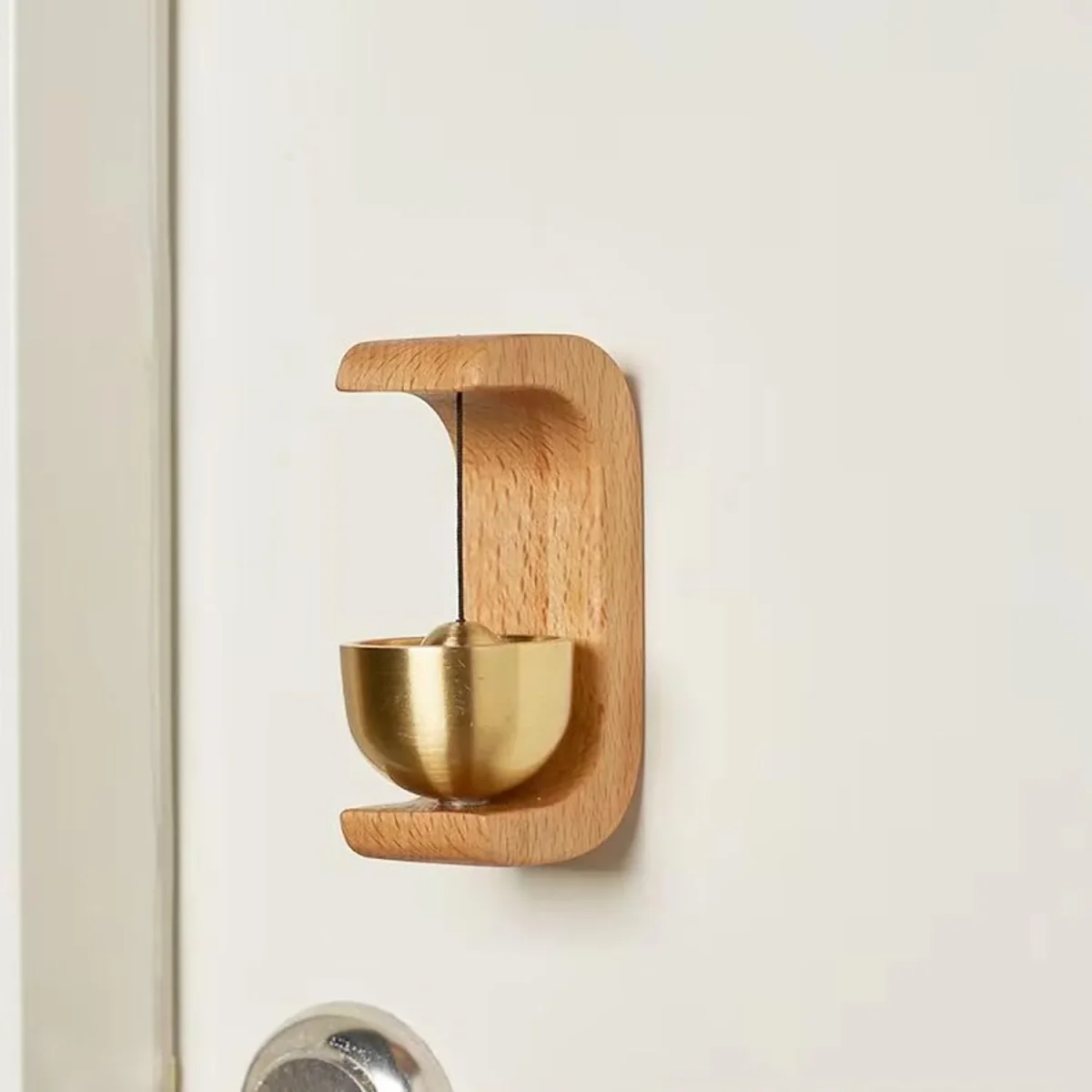Beech Wooden Door Chime with Brass Bell - Image 4